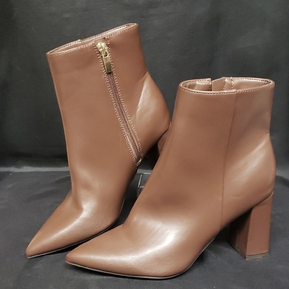 Nine West Brown Side-zip Ankle Boots with Pointed Toe and Block Heel, 6.5 - Picture 1 of 9